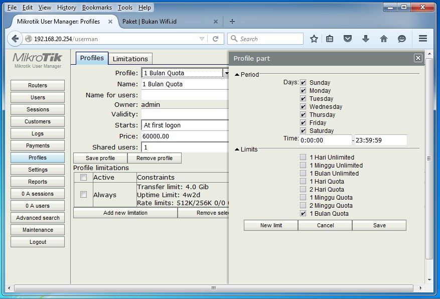 Add k. Mikrotik Management software. User profile settings. Mikrotik POWERBOX Pro.